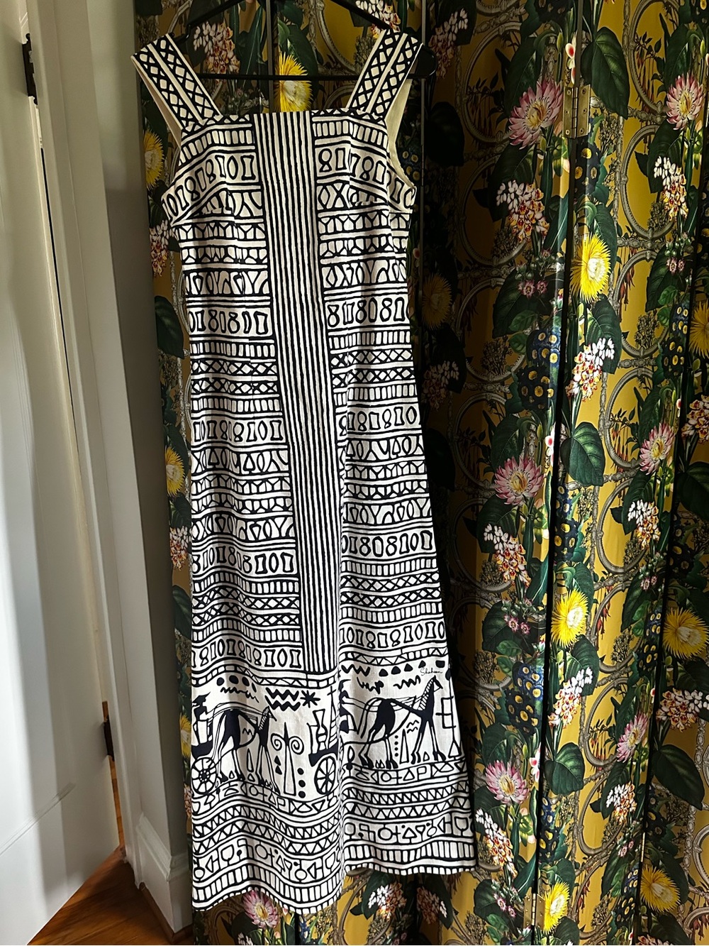 60s Alfred Shaheen Black & White Printed Sundress MIDI Hawaii Rare 8 USA